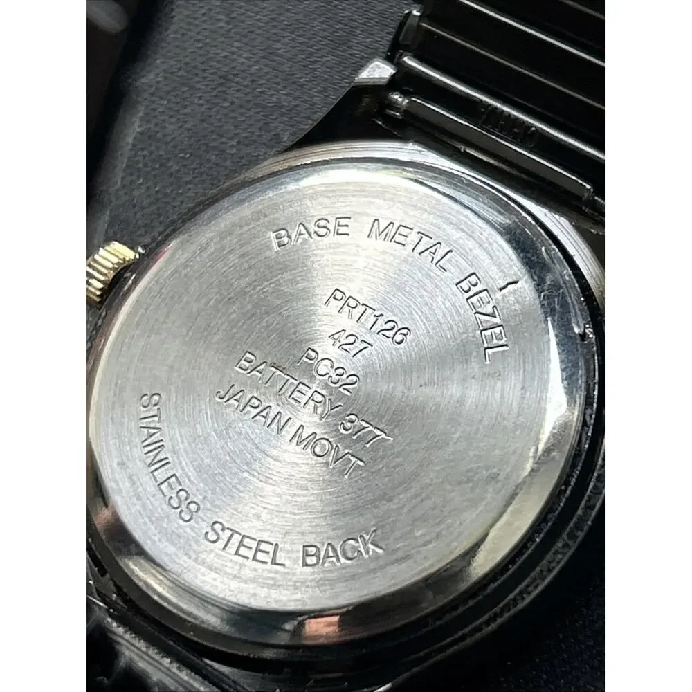 Black And Gold Tone Stretch Band Quartz Watch
